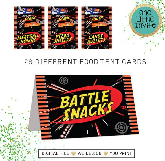 Dart Food Tent Labels // Dart Birthday // 28 Food Cards // 28 Etsy