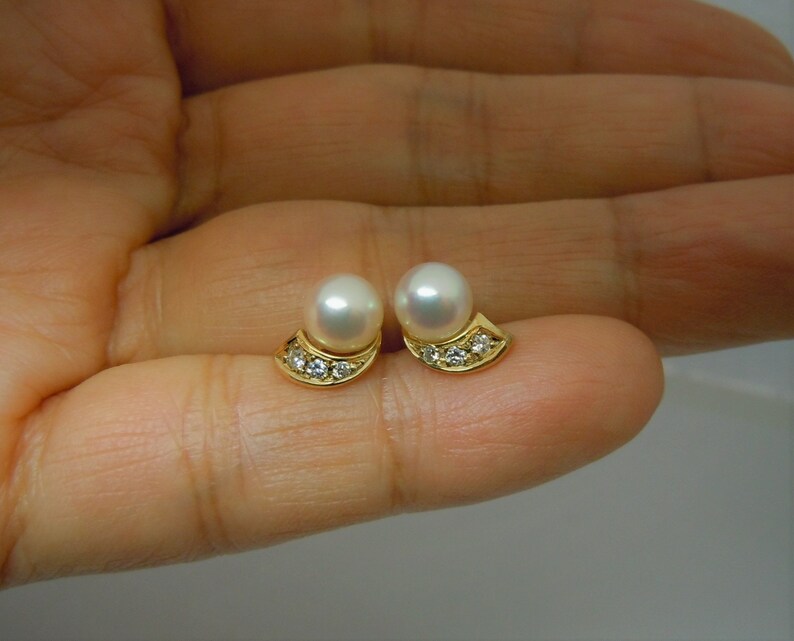 BLUE LAGOON by MIKIMOTo PEARL and DIAMONd STUd EARRINGs 14k | Etsy