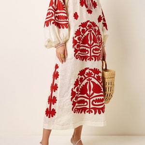 Ukrainsk broderad klänning med applikation, Plus size boho bröllopskaftan Vyshyvanka ukrainsk broderi Mode boho, Mexikansk klänning