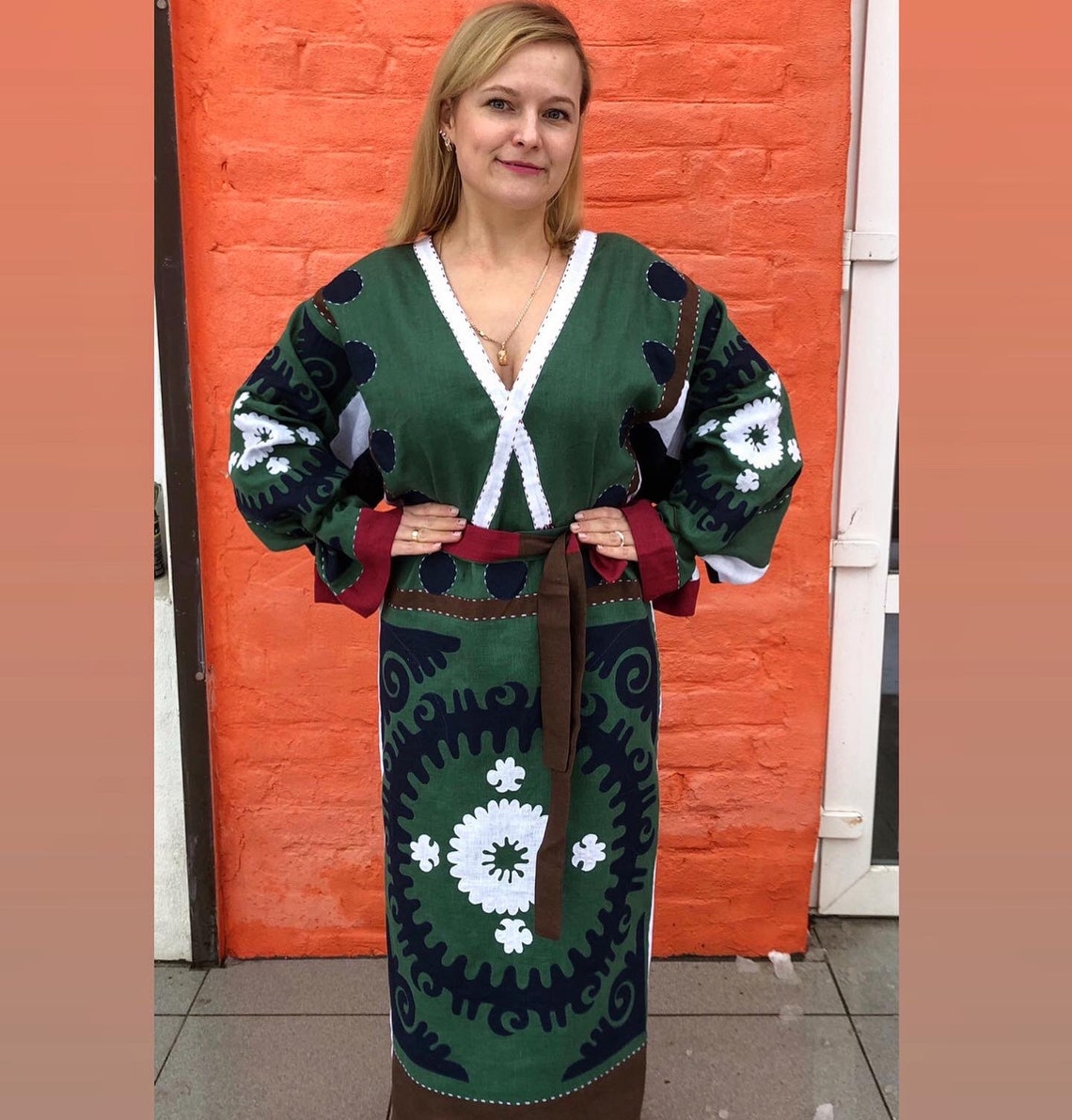 Negroni Ukrainian Embroidered Dress Applique Kaftan Etsy