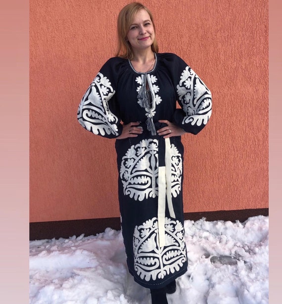 Ukrainian Embroidered Dress With Applique Plus Size Boho | Etsy