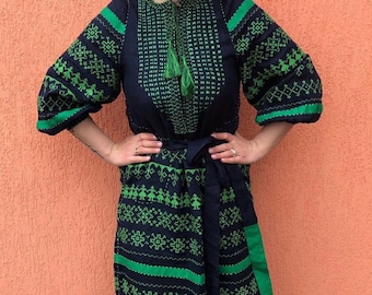 Free shipping! Lux Linen Embroidered Dress "FREEDOM " Ukrainian Vyshyvanka Dress Mexican Dress Kaftan Abaya, Caftan  Boho style