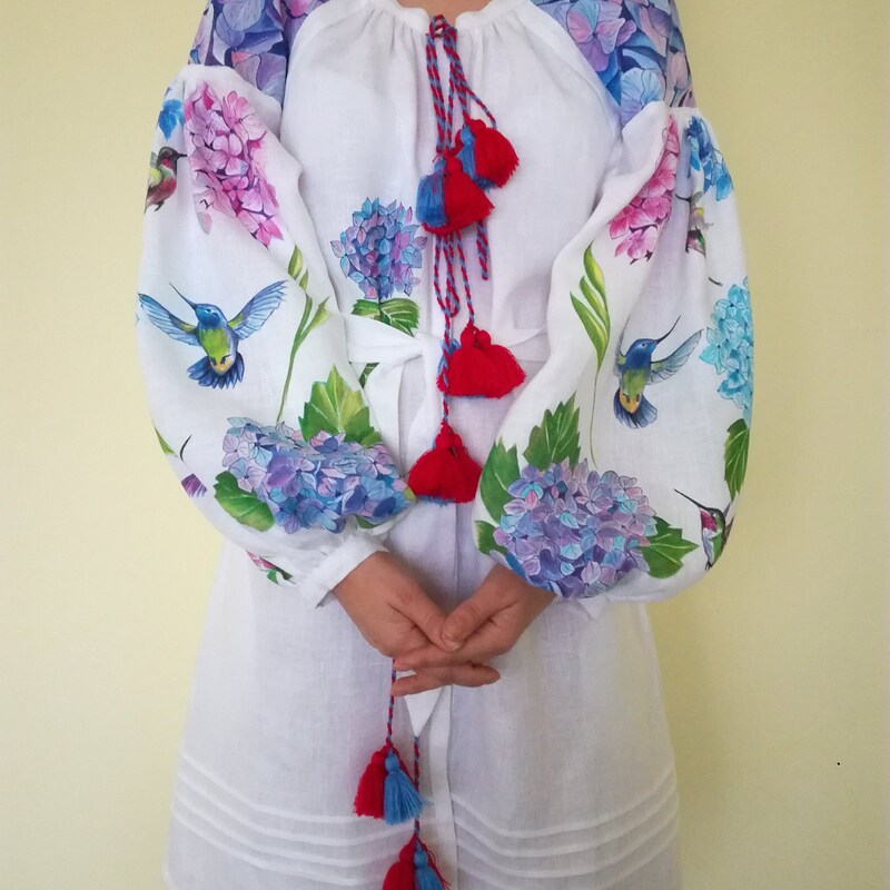 Nomeda Embroidered Ukrainian Dress | White/Blue