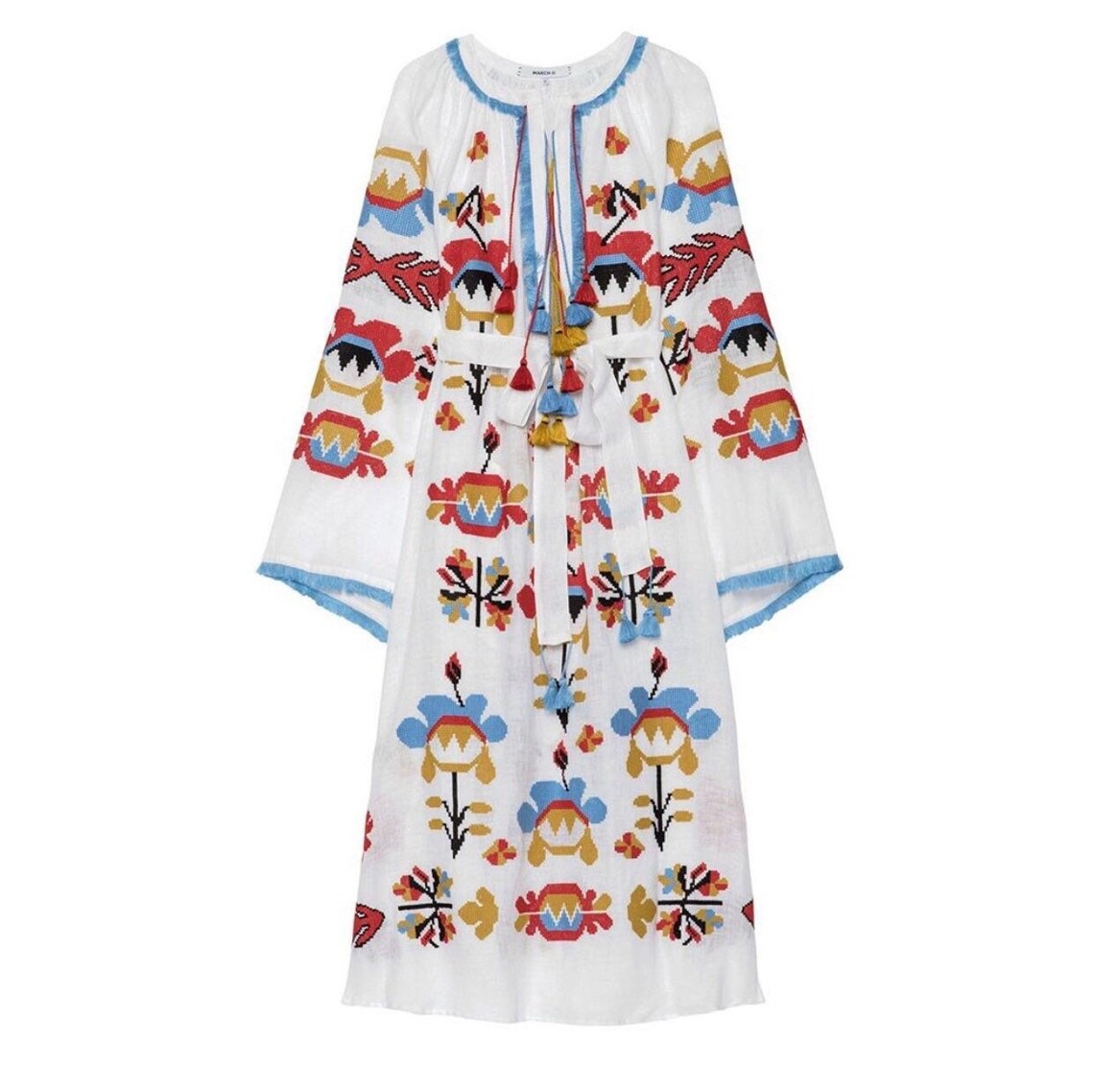 White Floral Linen Embroidered Dress With Embroidery Ukrainian Etsy