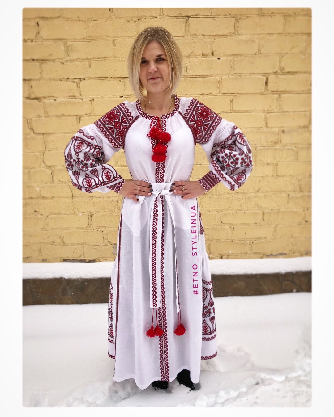 New! Linen Embroidered Dress With Embroidery Ukrainian Vyshyvanka Dress ...
