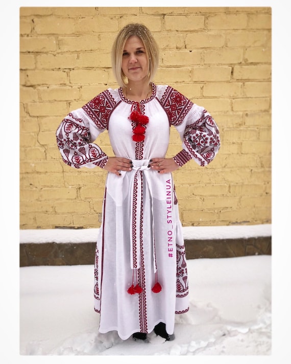 New! Linen Embroidered Dress with Embroidery Ukrainian Vyshyvanka Dress Mexican Dress Kaftan Abaya, Caftan Boho style