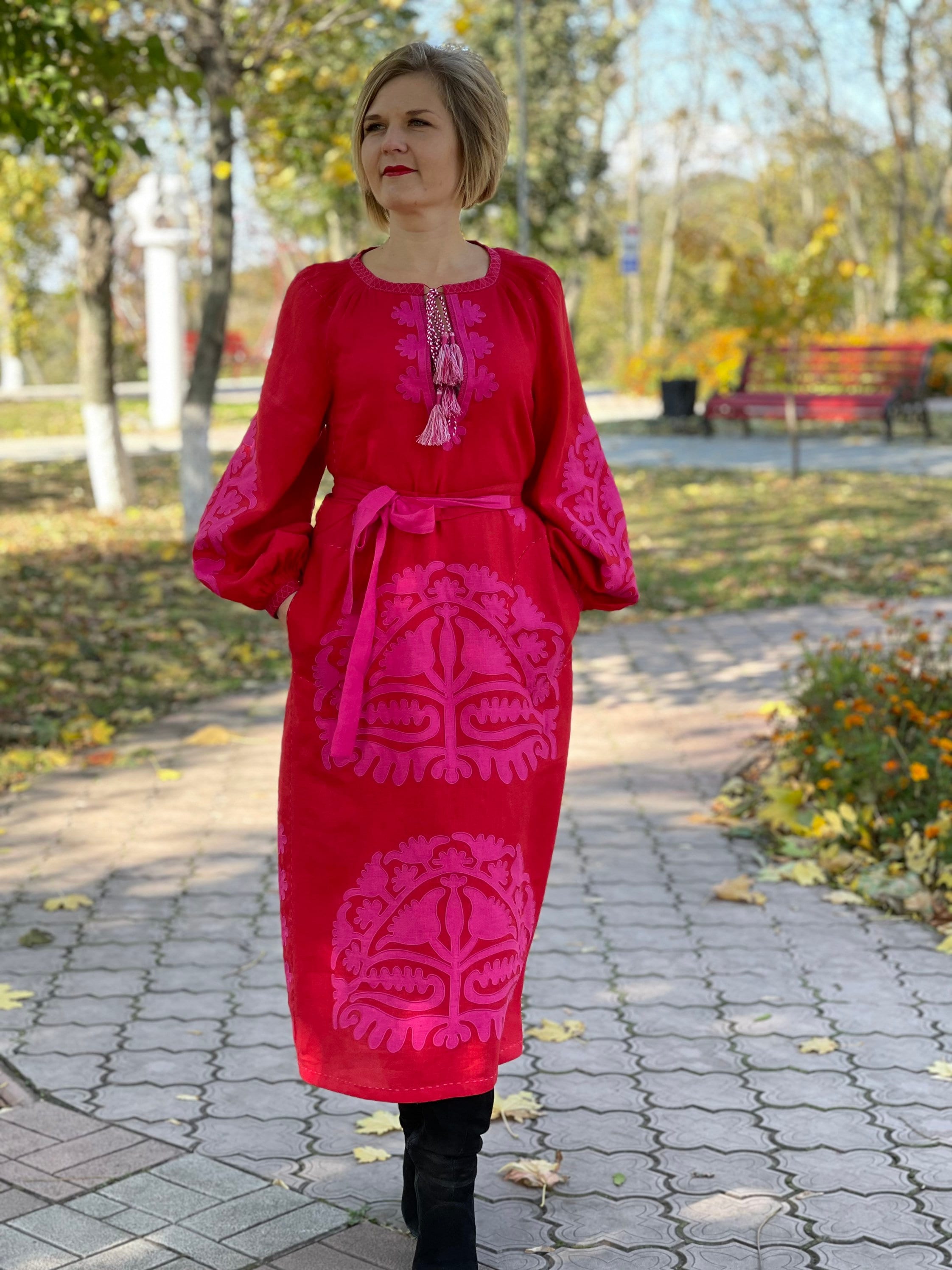 Ukrainian Embroidered Dress With Applique Plus Size Boho Etsy