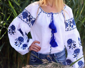 White Boho Style Ukrainian Embroidered Folk Women's Blouse Vyshyvanka Floral Blouse Ukrainian blouse Embroidered blouse Ethnic blouse