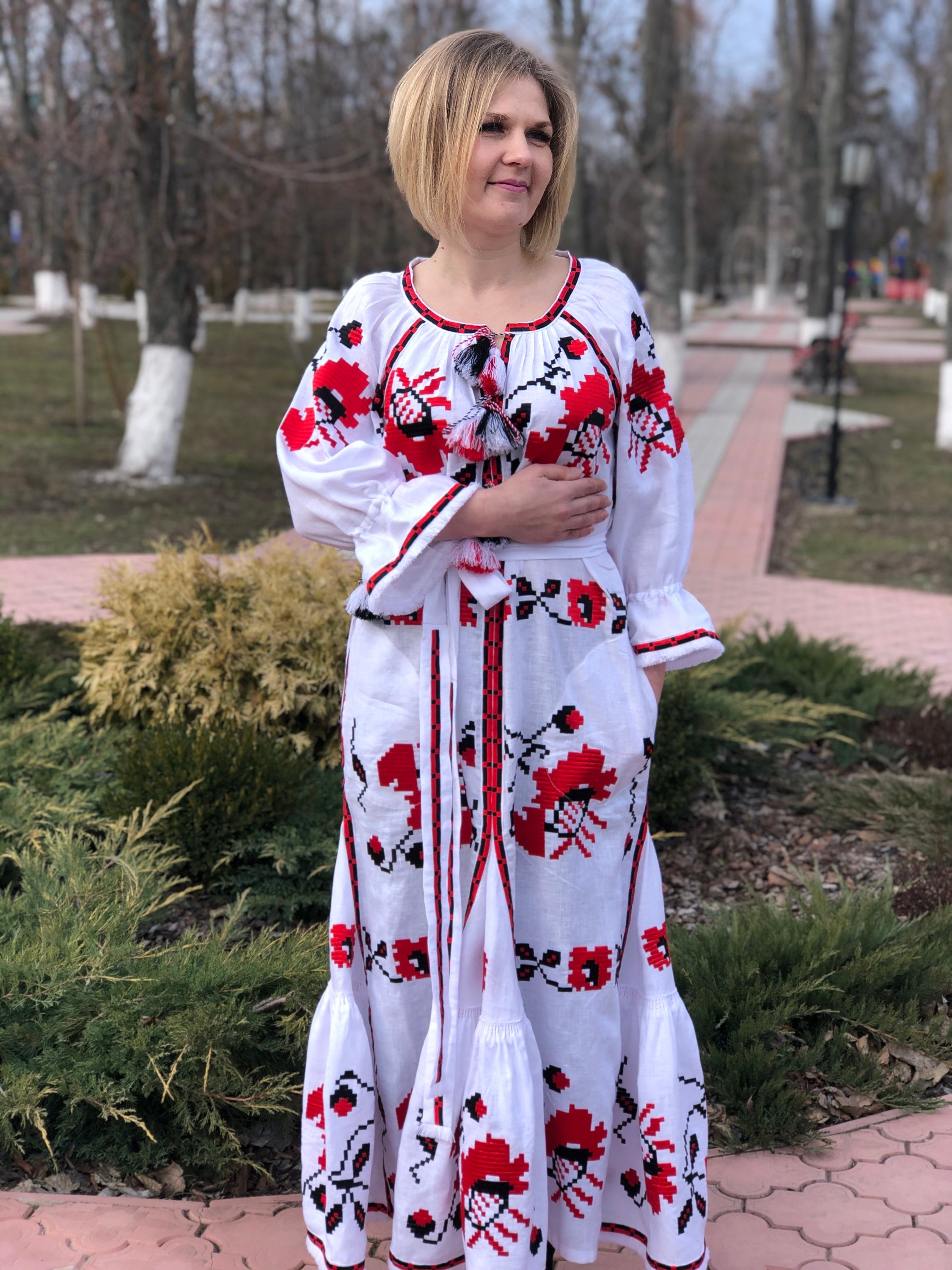 White Linen Embroidered Dress "Poppy" Size S-M Ukrainian Vyshyvanka Mexican Kaftan Abaya Caftan Boho Dress Embroidery