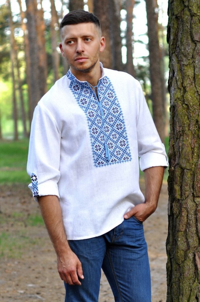 White Linen Shirt Vyshyvanka for Men Embroidered With - Etsy