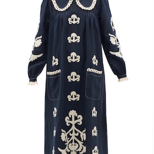 Ukrainian embroidered dress with applique, Plus size boho wedding kaftan Vyshyvanka Ukrainian embroidery Fashion bohemian, Mexican dress