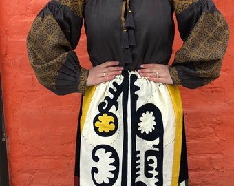 LIMITED EDITION! Bohemian Style Embroidered Women's skirt with applique embroidery/ Ukrainian skirt/ boho chic ethnic/Mexican skirt