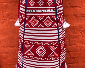 Red Midi Linen bohemian embroidered skirt CROATIA - Vyshyvanka Ukrainian skirt / Mexican style - Ethnic embroidery