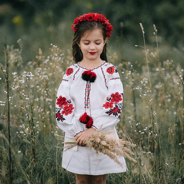 FREE SHIPPING Baby girl vyshyvanka dress, Embroidered girl's dress, Ethno folk Modern girls dress Mexican Ukrainian nationale dress for girl