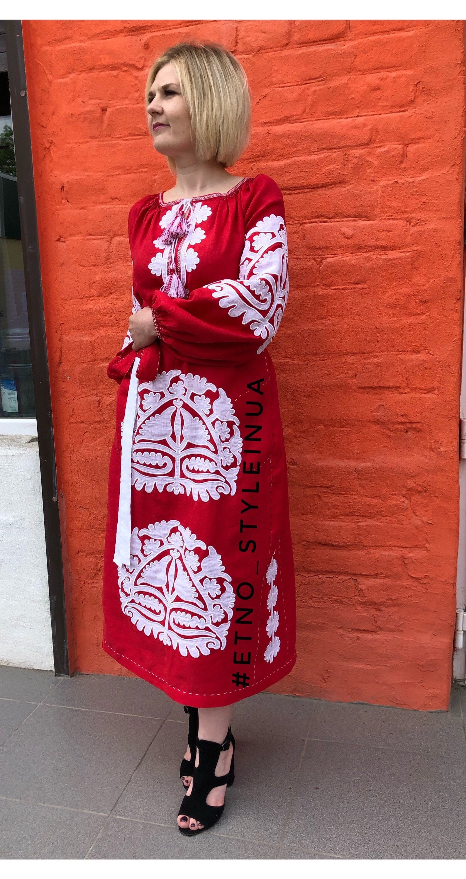 Ukrainian Embroidered Dress With Applique Plus Size Boho Etsy