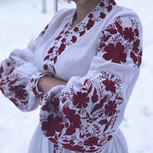 HOT!  Ukrainian white embroidered dress - with flowers embroidery- boho chic ethnic bohemian style / Ukrainian dress /Sarafan/ mexican dress