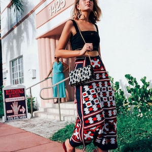 Falda midi lino boho bordada con patrón gométrico - Falda ucraniana Vyshyvanka estilo mexicano - Falda Vyshyvanka Boho