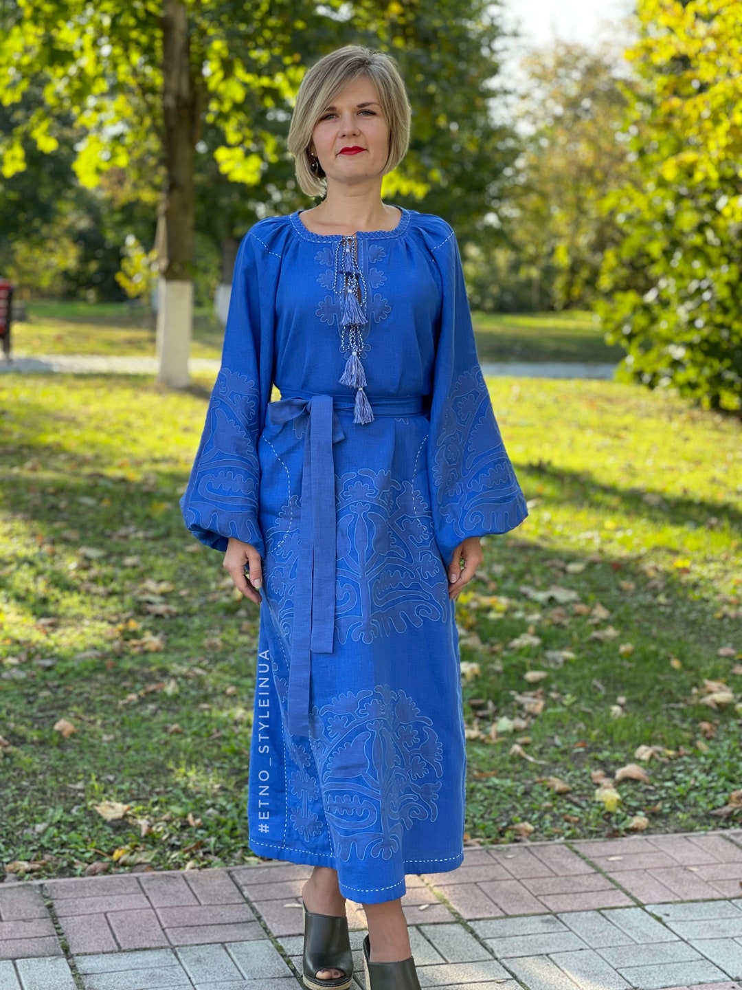 Ukrainian Embroidered Dress With Applique, Plus Size Boho Wedding Kaftan Vyshyvanka Ukrainian