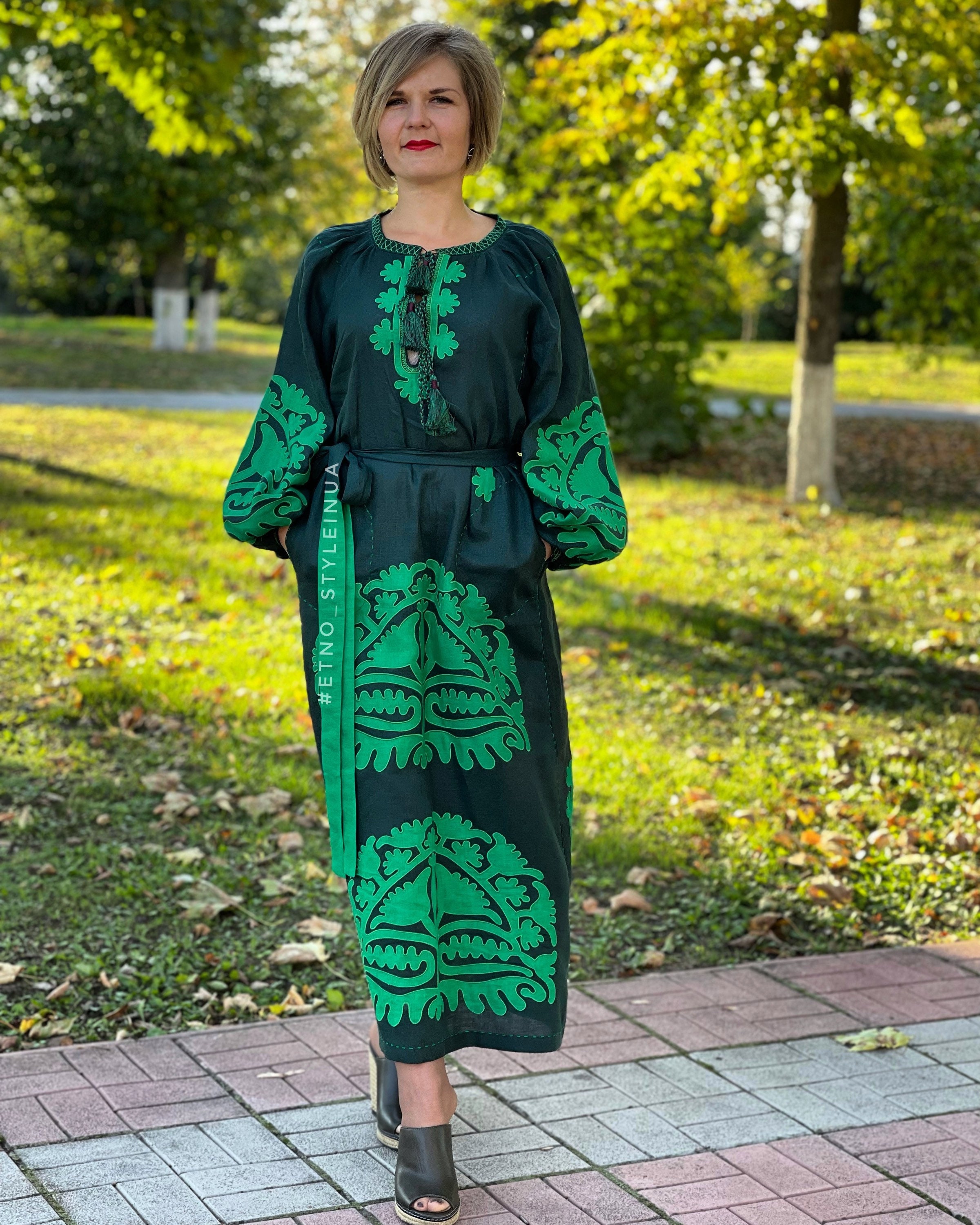 Ukrainian Embroidered Dress With Applique Plus Size Boho Etsy