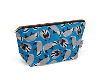 Bolsa práctica de algodón orgánico con estampado de tejón, con cremallera, neceser y estuche.