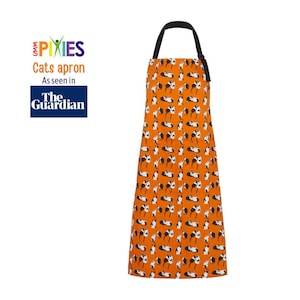 Cat Apron, Handmade Orange Organic Cotton Apron, adult and child sizes, pocket and adjustable buckled strap