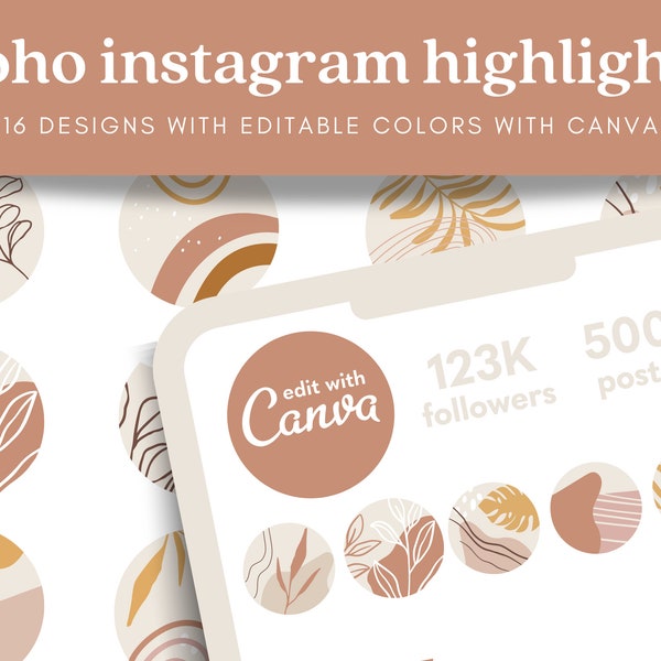 Editable Instagram Highlight Covers in Boho Greenery | Customizable Colors with Canva Template | Modern | Desert | Organic | Pink