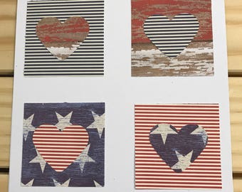 USA Patriotic Card/Red/White/Blue Hearts &