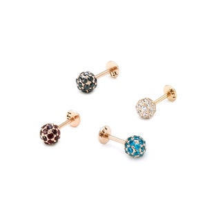 4mm cubic zirconia ball clear white & black, ruby red , blue colored 14K solid rose gold Tragus labret piercing