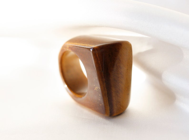 polygon ring 15mm Tiger eye brown raw stone ring 6 12 US SIZE