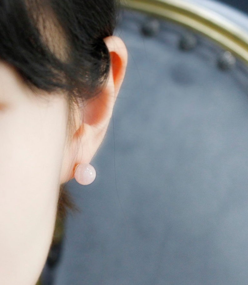 8mm Rose Quartz genuine gemstone ball 14k solid gold stud earrings