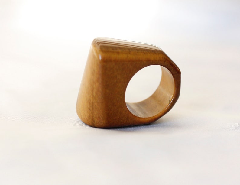 polygon ring 15mm Tiger eye brown raw stone ring 6 12 US SIZE