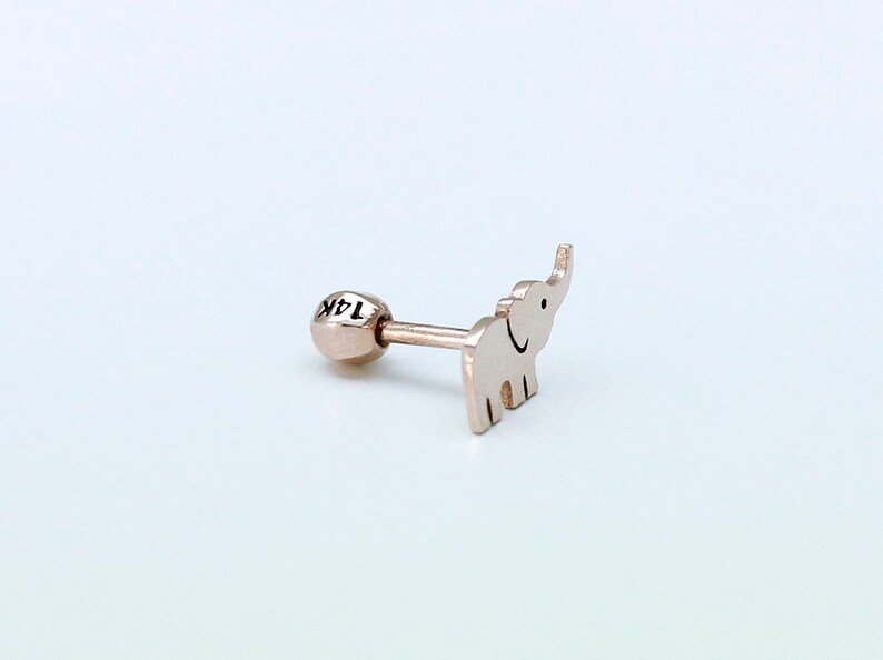 mini elephant 14K solid gold lobe outter conch helix piercing inner conch