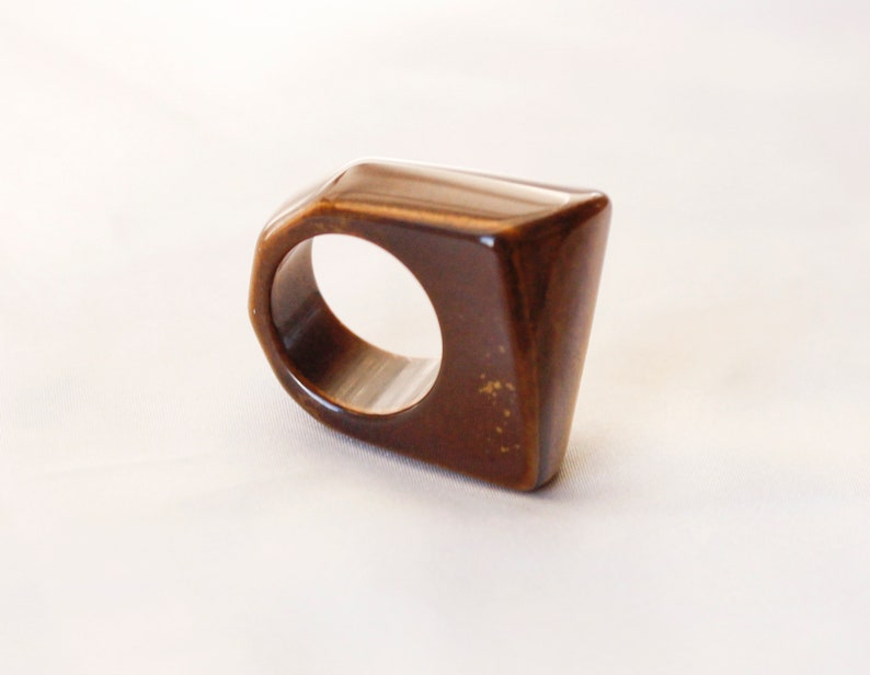 polygon ring 15mm Tiger eye brown raw stone ring 6 12 US SIZE