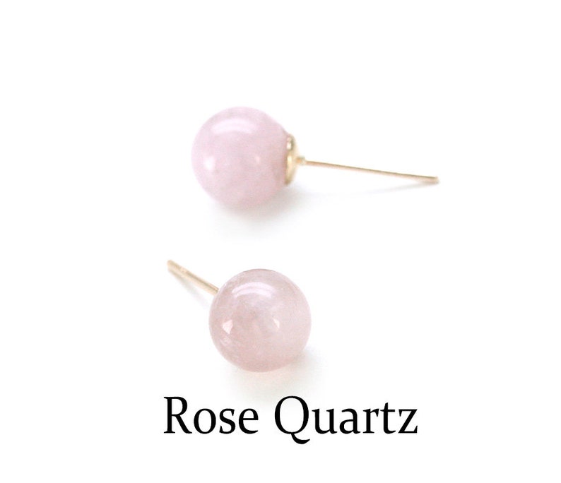 8mm Rose Quartz genuine gemstone ball 14k solid gold stud earrings