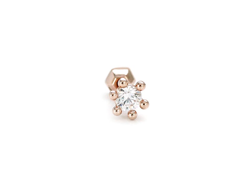 6 prongs cubic zirconia 14K solid gold lobe inner conch outter conch helix piercing