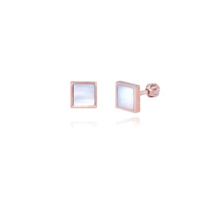 Mother of pearl flat Square shaped 14K solid gold lobe, inner conch, outter conch piercing