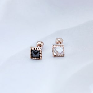 Black&white cubic zirconia square stud 14K solid gold lobe, inner conch, outter conch piercing