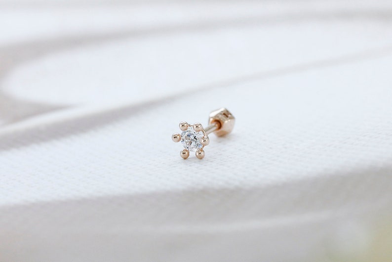 6 prongs cubic zirconia 14K solid gold lobe inner conch outter conch helix piercing