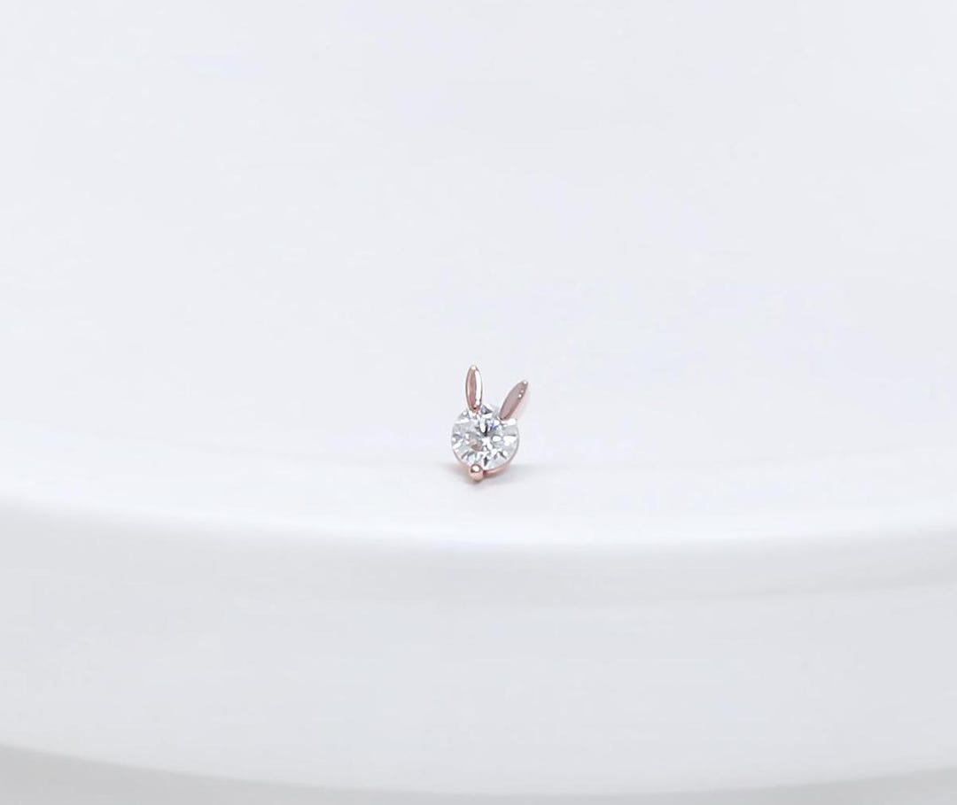 Mini Rabbit Cubic Zirconia 14K Solid Gold Lobe, Inner Conch, Outter ...