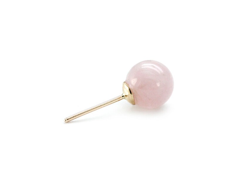 8mm Rose Quartz genuine gemstone ball 14k solid gold stud earrings
