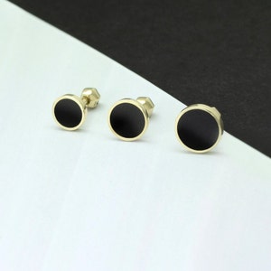 Black Onyx Flat Round Button 14K solid gold lobe, inner conch, outter conch, helix piercings