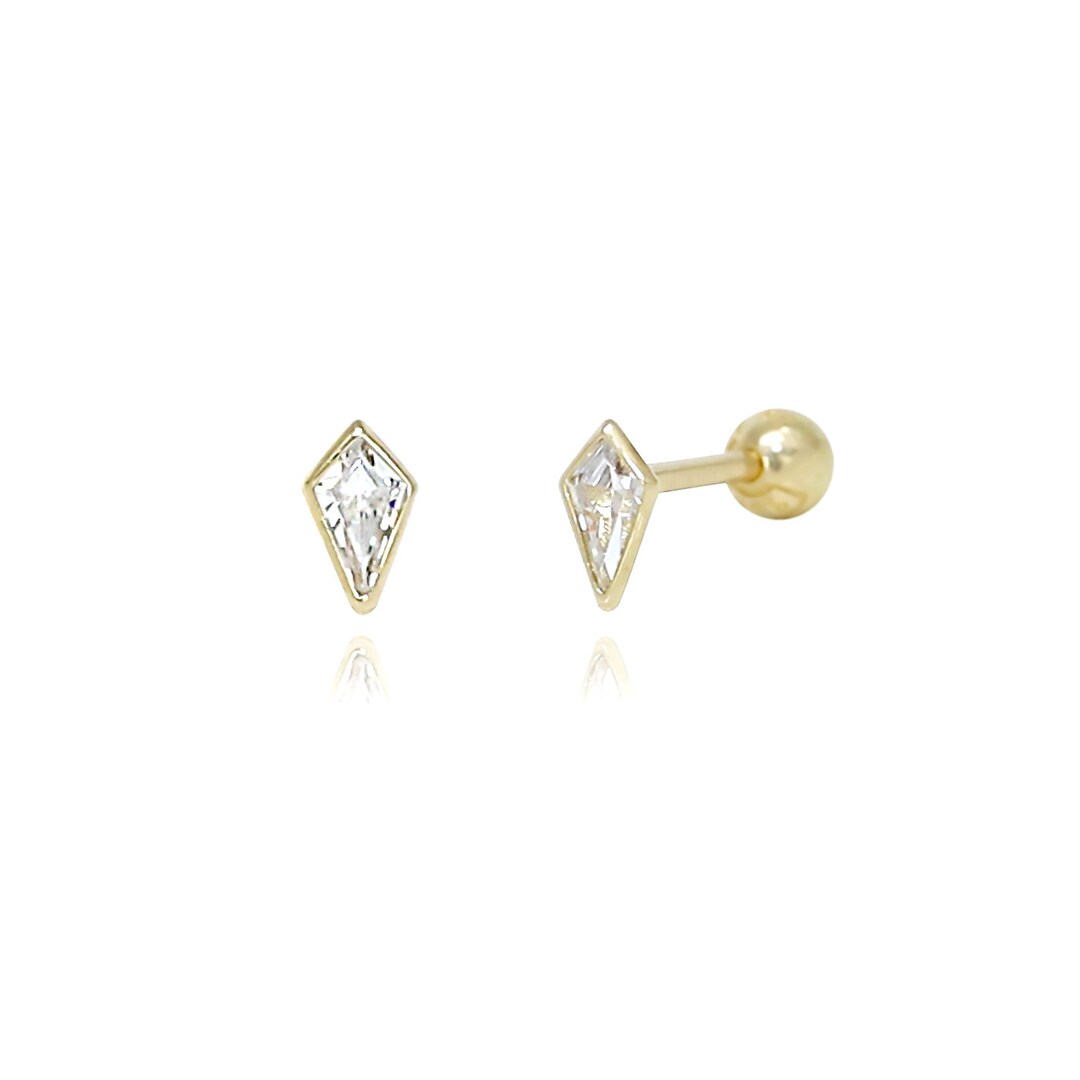 Mini Rhombus Cubic Zirconia 14K Solid Gold Lobe, Inner Conch, Outter ...