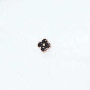 Black cz clover flower 14K solid gold lobe, inner conch, outter conch, helix piercing