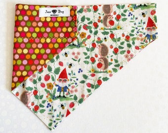 Reversible Over the Collar Dog Bandana.  Gnome Pet Bandana.  Polka Dot Dog Scarf.  Dog Kerchief. Gift for Dogs. For Cats. Summer Bandana.