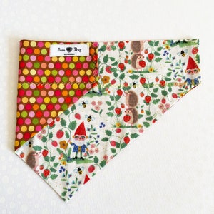 Reversible Over the Collar Dog Bandana.  Gnome Pet Bandana.  Polka Dot Dog Scarf.  Dog Kerchief. Gift for Dogs. For Cats. Summer Bandana.