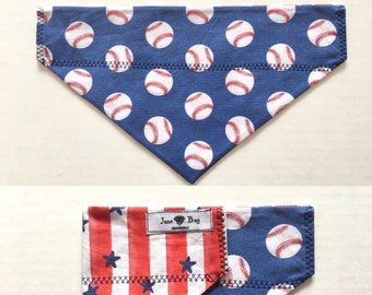 Baseball print. Over the collar dog bandana. Pet Bandana. Gift for Dogs. Gift for Pet Owner. MATCHING FACE MASK. Patriotic Dog Bandana. Cats