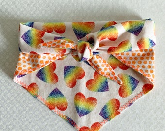 Tie on Reversible Dog Bandana. For Cats. Rainbow Pride Dog Bandana. Gift for Dog Owners. Gift for Cat Owners. Fun Pet Bandana. Polka Dot.