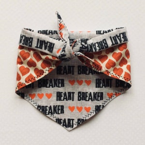 Heartbreaker Reversible Tie On Dog Bandana. Gift for Dogs. Gift for Cats. Heart Print Bandana. Dog Lover Gift. Pet Owner Gift. Cat Owner.