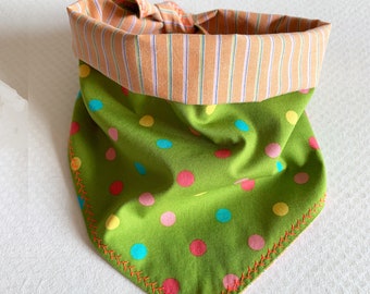 Reversible Tie On Bandana for Dogs.Polka Dot Stripe Bandana.For Cats.Gift for Dog Owners. Matching Pet Owner. Summer Pet Accessory. Pet Gift