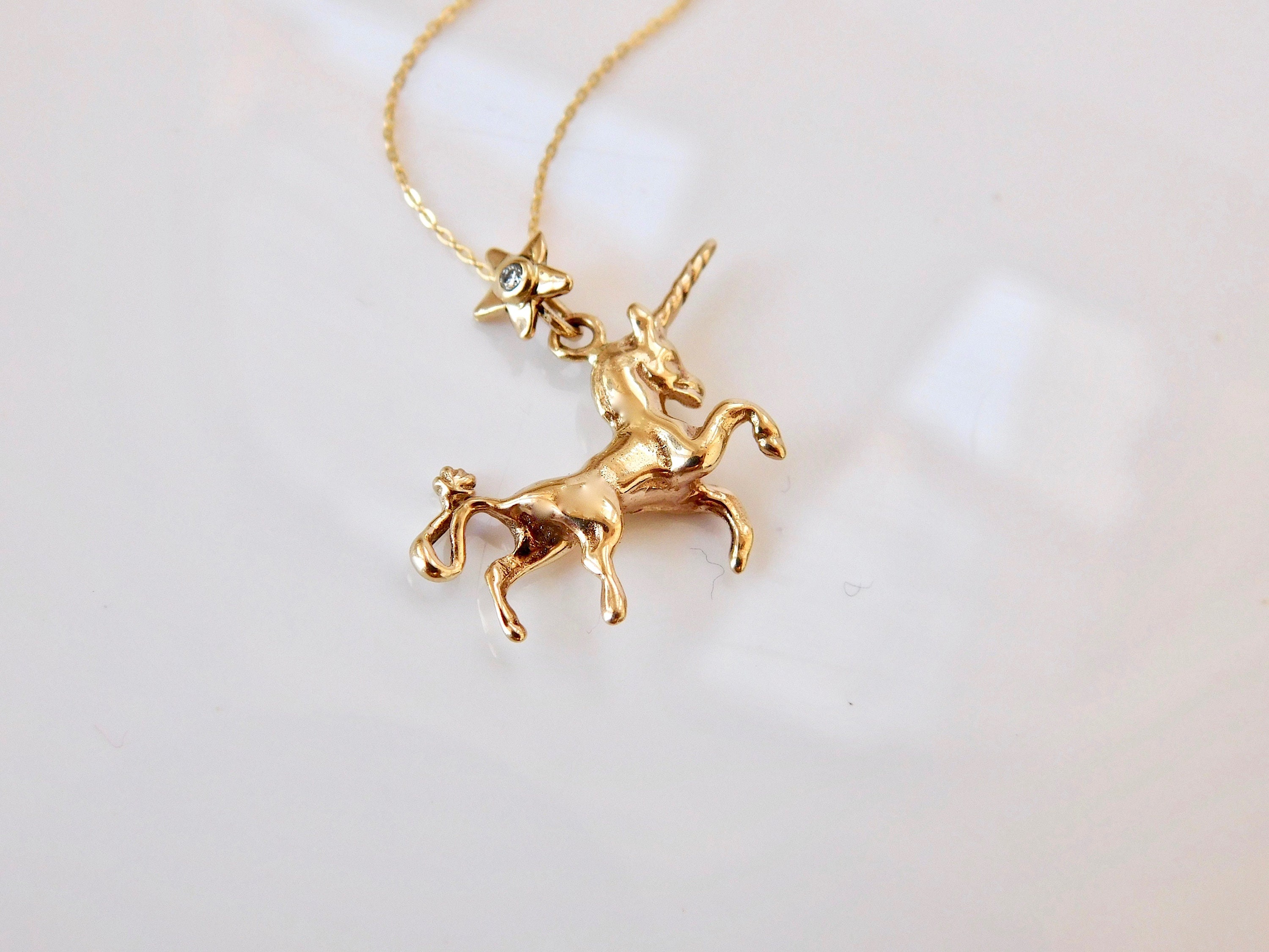 Gold Unicorn Pendant in 14k Solid Gold Unicorn Necklace Etsy